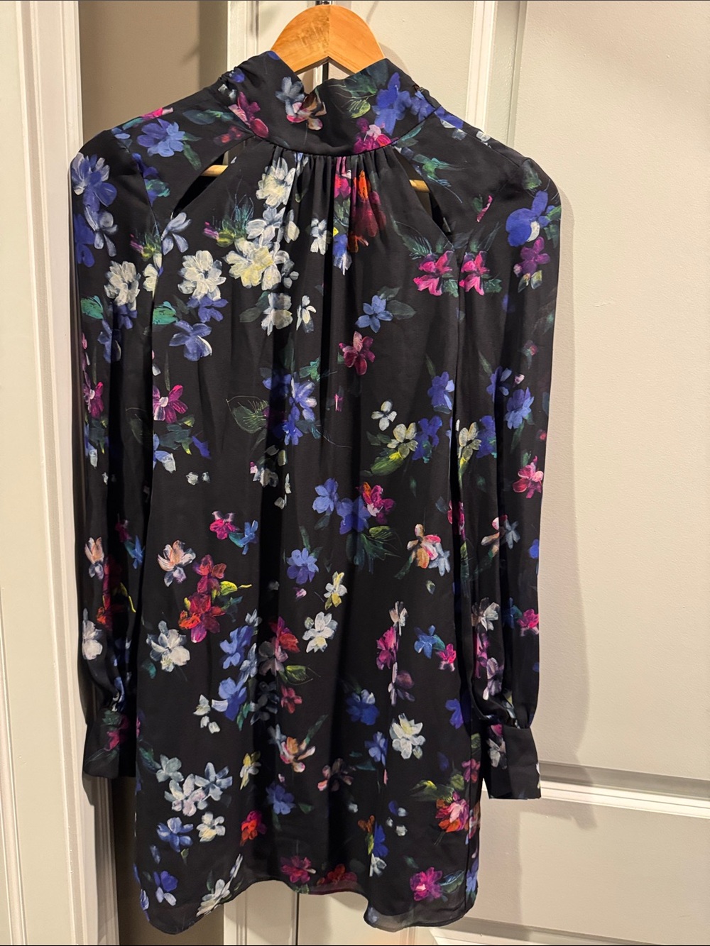 Milly Black Keyhole Floral Mini Dress with Multicolor Blooms